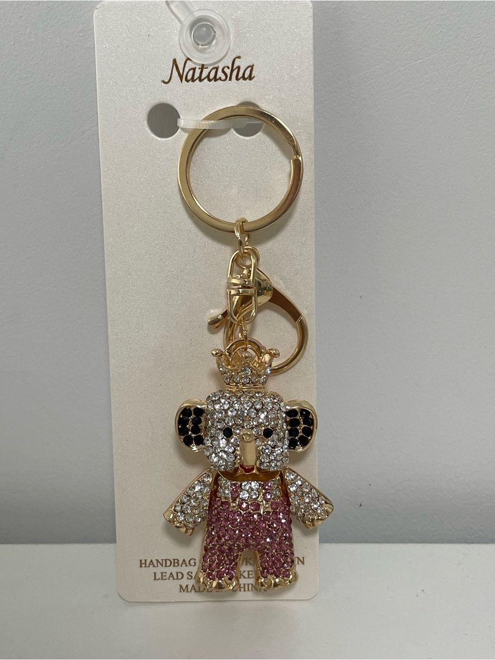 Natasha Couture Gold-Tone Koala Keychain with Pink Crystals